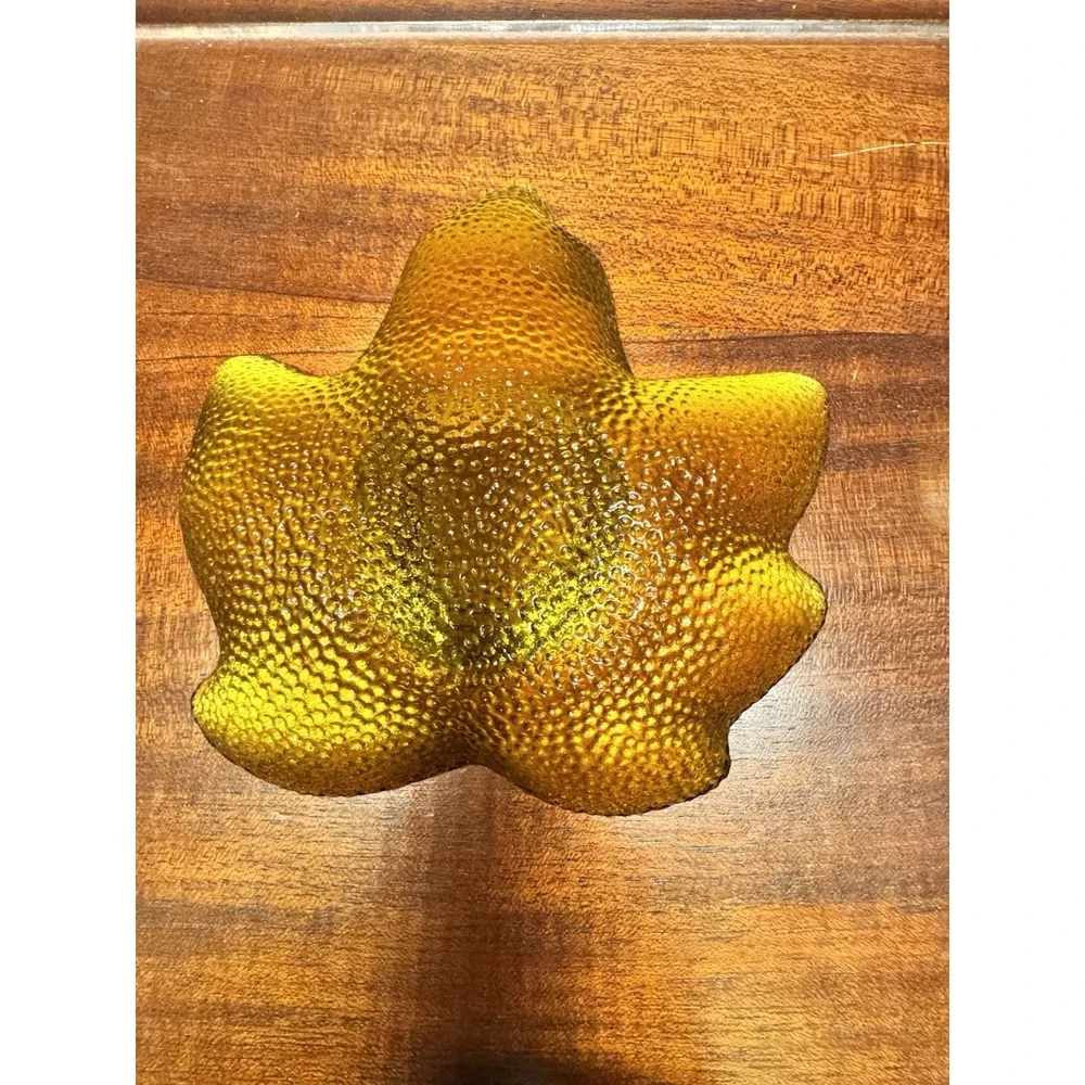Amber Glass Leaf‎ Candle Holder MCM Style Textured Decor